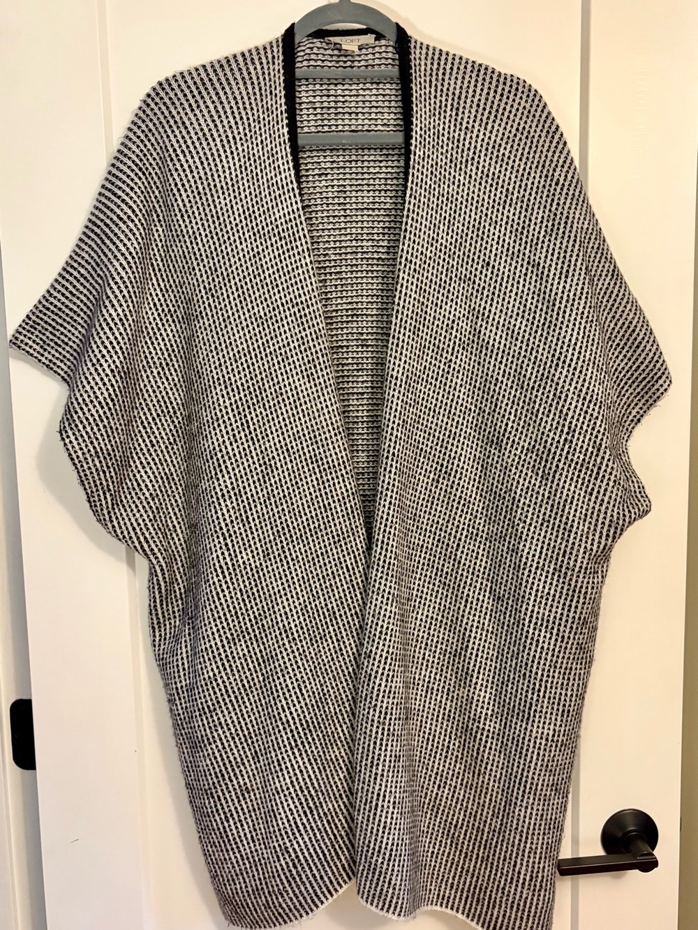LOFT Black & White Open-Front Knit Poncho Sweater